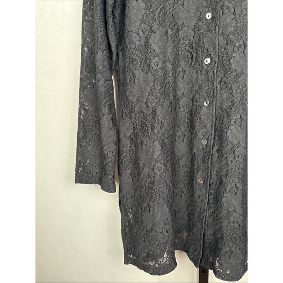 Chico's Black Lace Button Up Tunic Women's Large Collared Top Goth Witchy Sheer - Picture 3 of 10